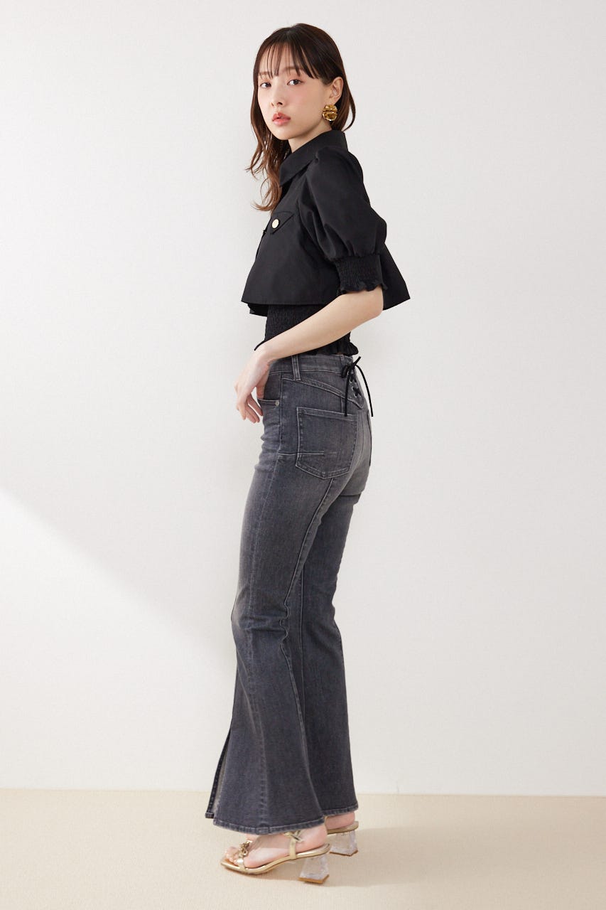 クロップドレイヤードブラウス BLK FREE