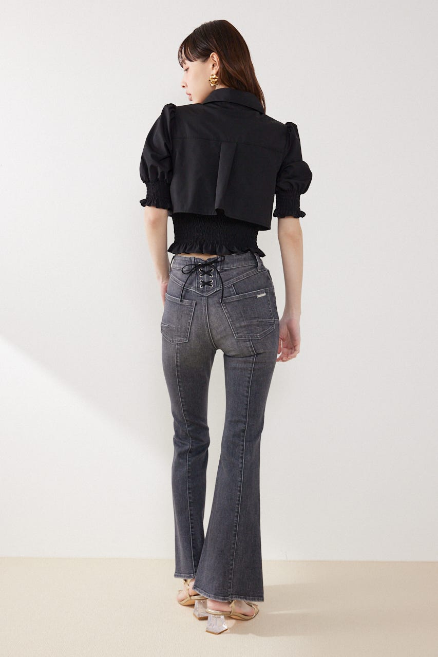 クロップドレイヤードブラウス BLK FREE