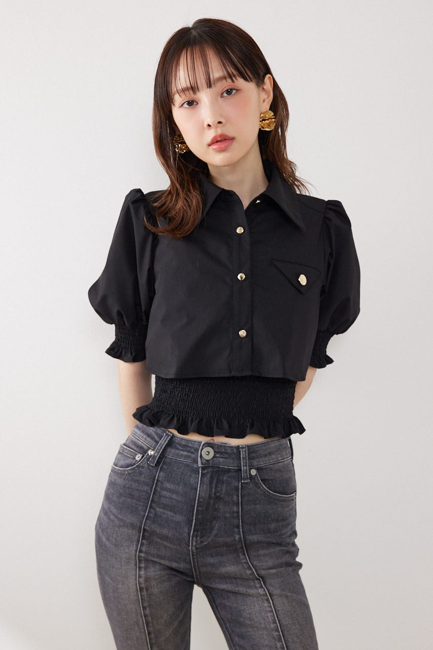 クロップドレイヤードブラウス BLK FREE