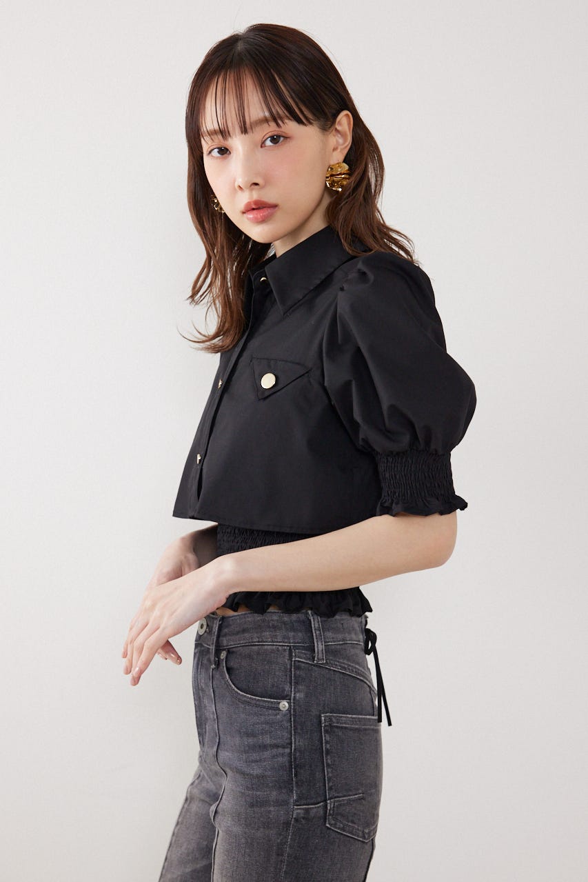 クロップドレイヤードブラウス BLK FREE
