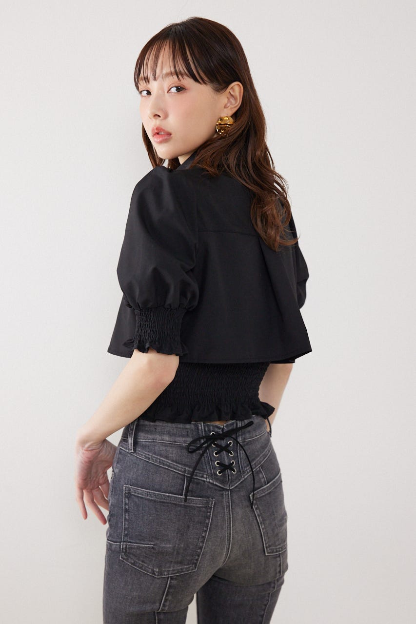 クロップドレイヤードブラウス BLK FREE