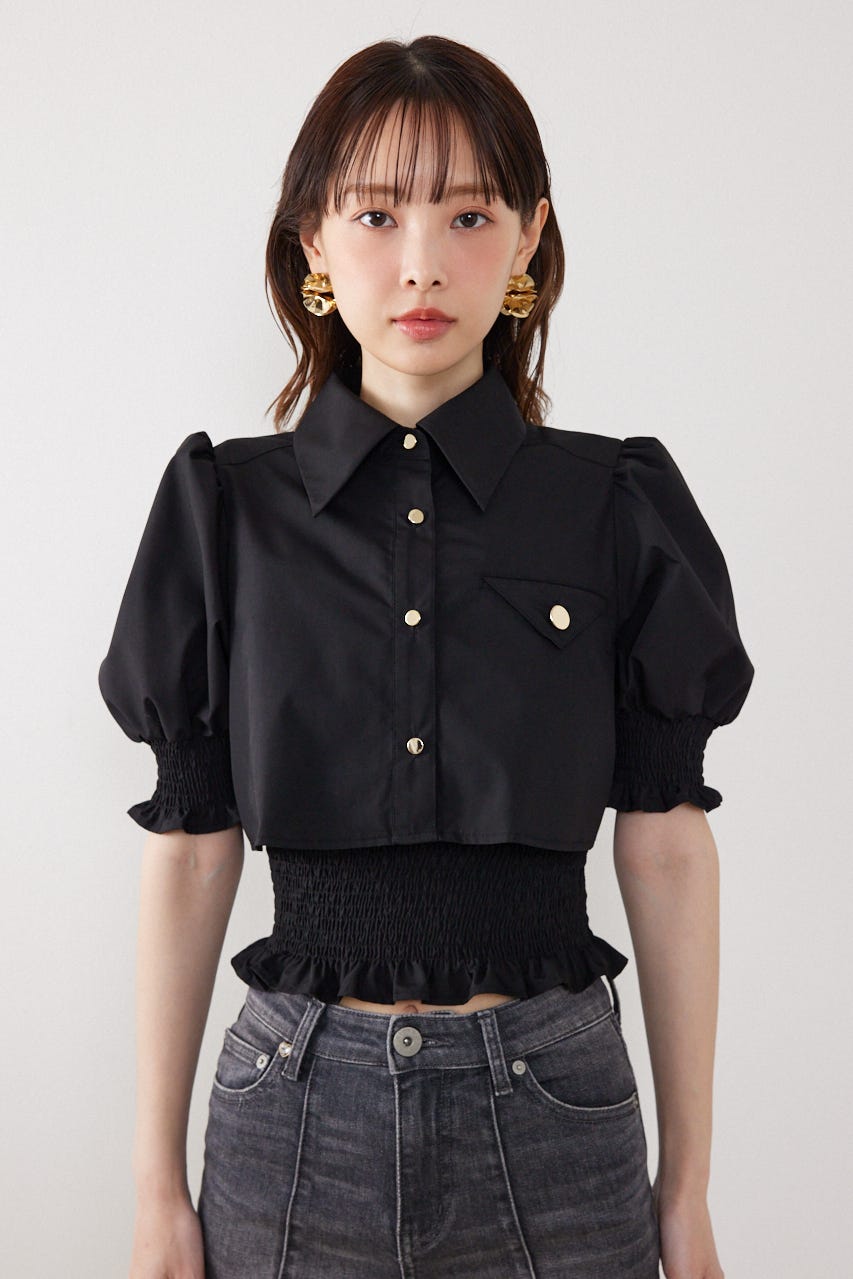 クロップドレイヤードブラウス BLK FREE