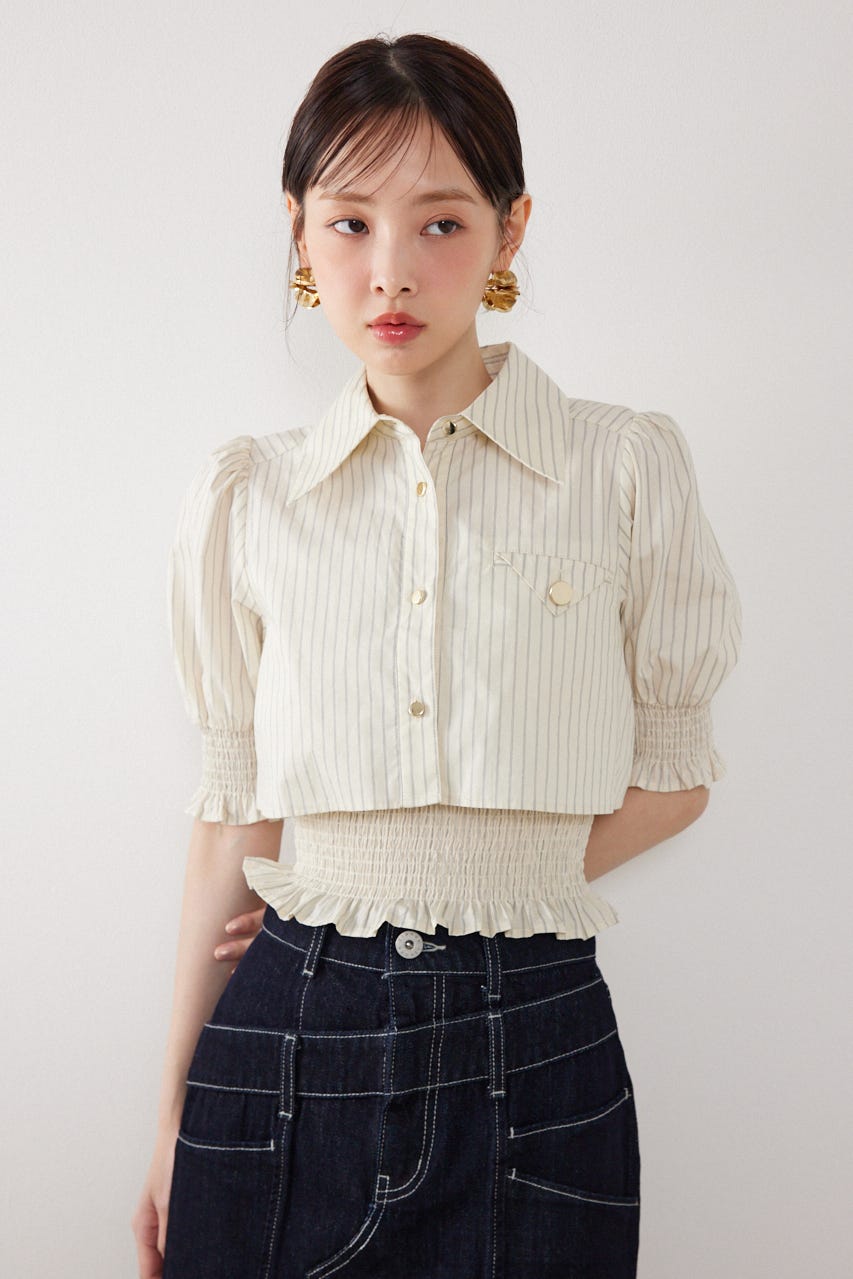 クロップドレイヤードブラウス 柄YEL FREE