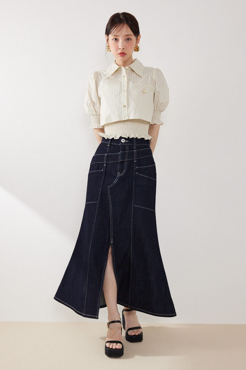 クロップドレイヤードブラウス 柄YEL FREE