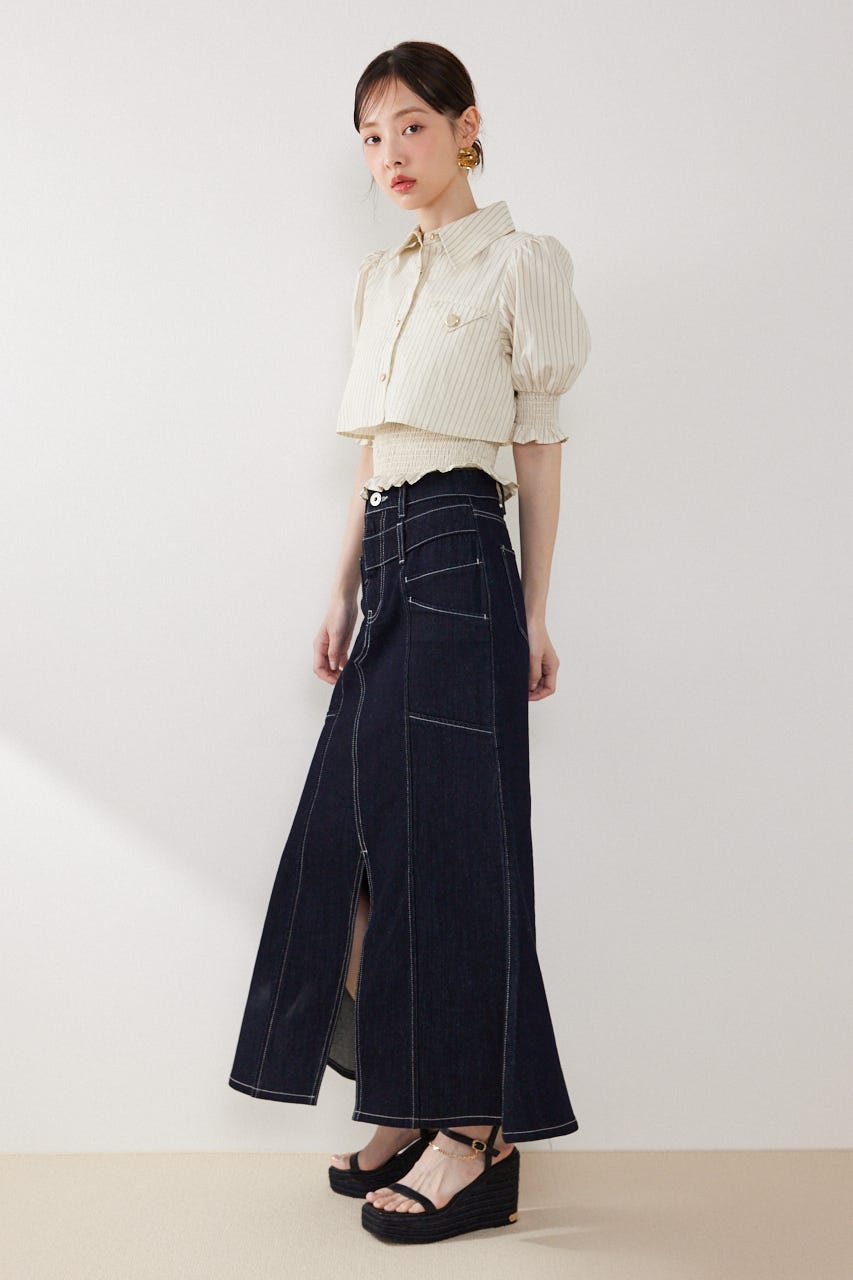 クロップドレイヤードブラウス 柄YEL FREE