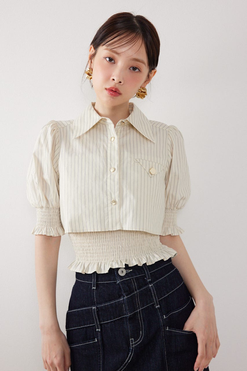 クロップドレイヤードブラウス 柄YEL FREE