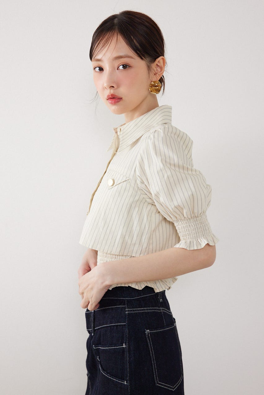 クロップドレイヤードブラウス 柄YEL FREE