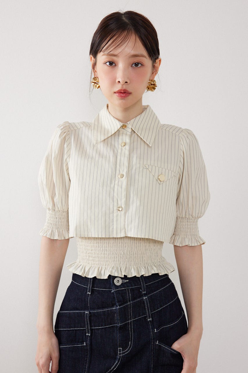 クロップドレイヤードブラウス 柄YEL FREE