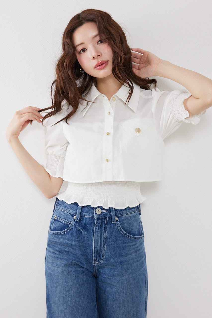 クロップドレイヤードブラウス WHT FREE
