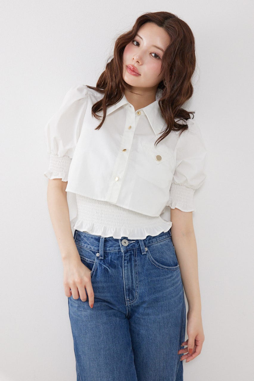 クロップドレイヤードブラウス WHT FREE
