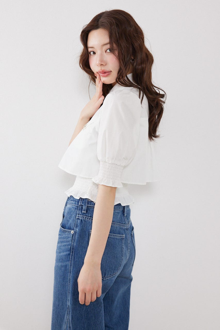 クロップドレイヤードブラウス WHT FREE