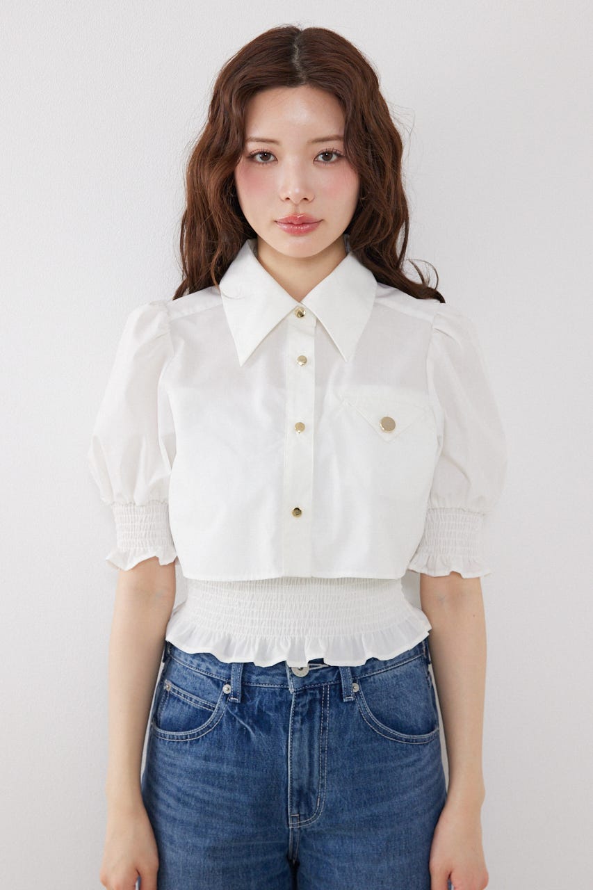 クロップドレイヤードブラウス WHT FREE