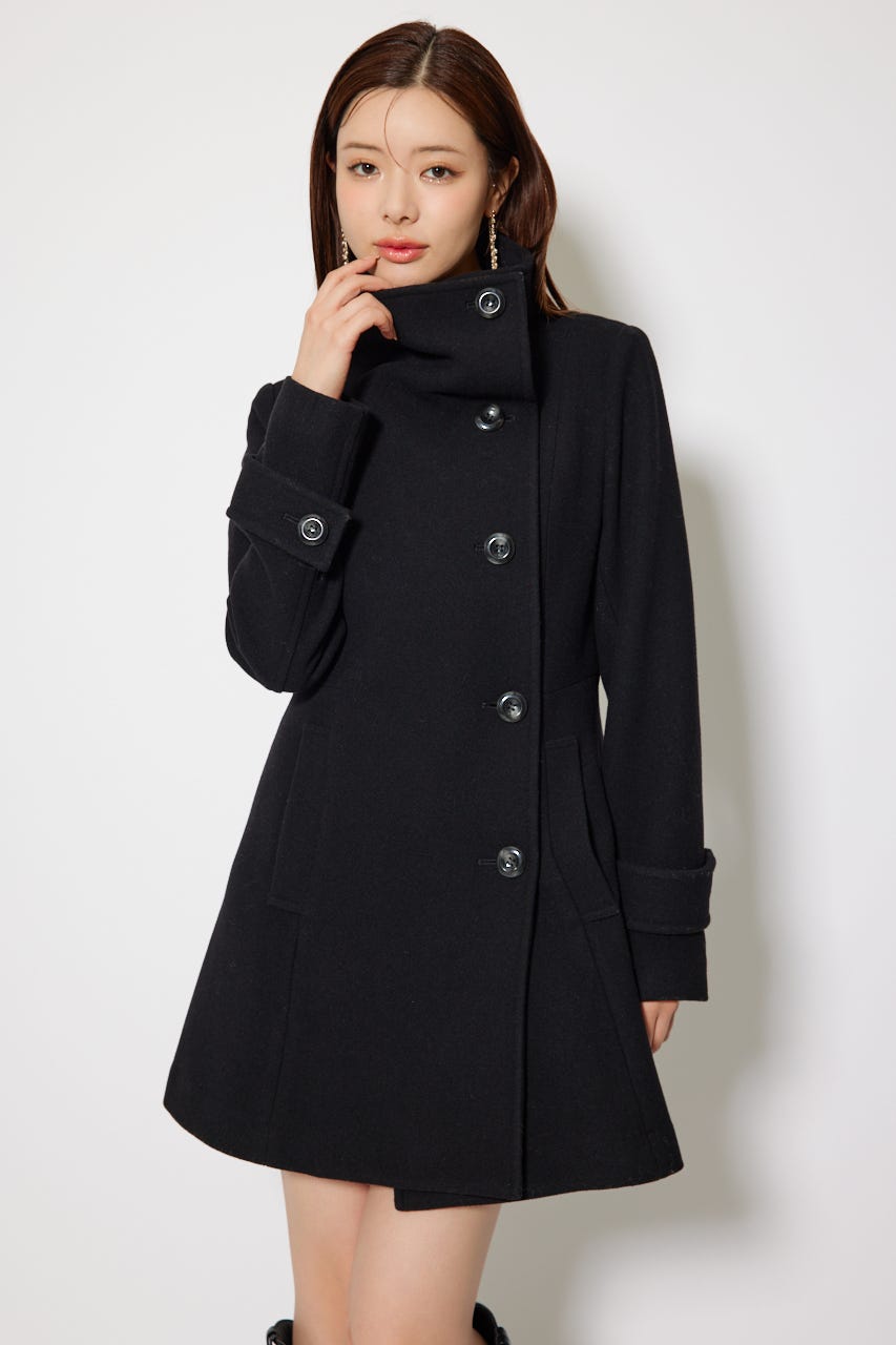 【1月下旬以降お届け】25オーバーネックシンデレララインミニコート BLK S