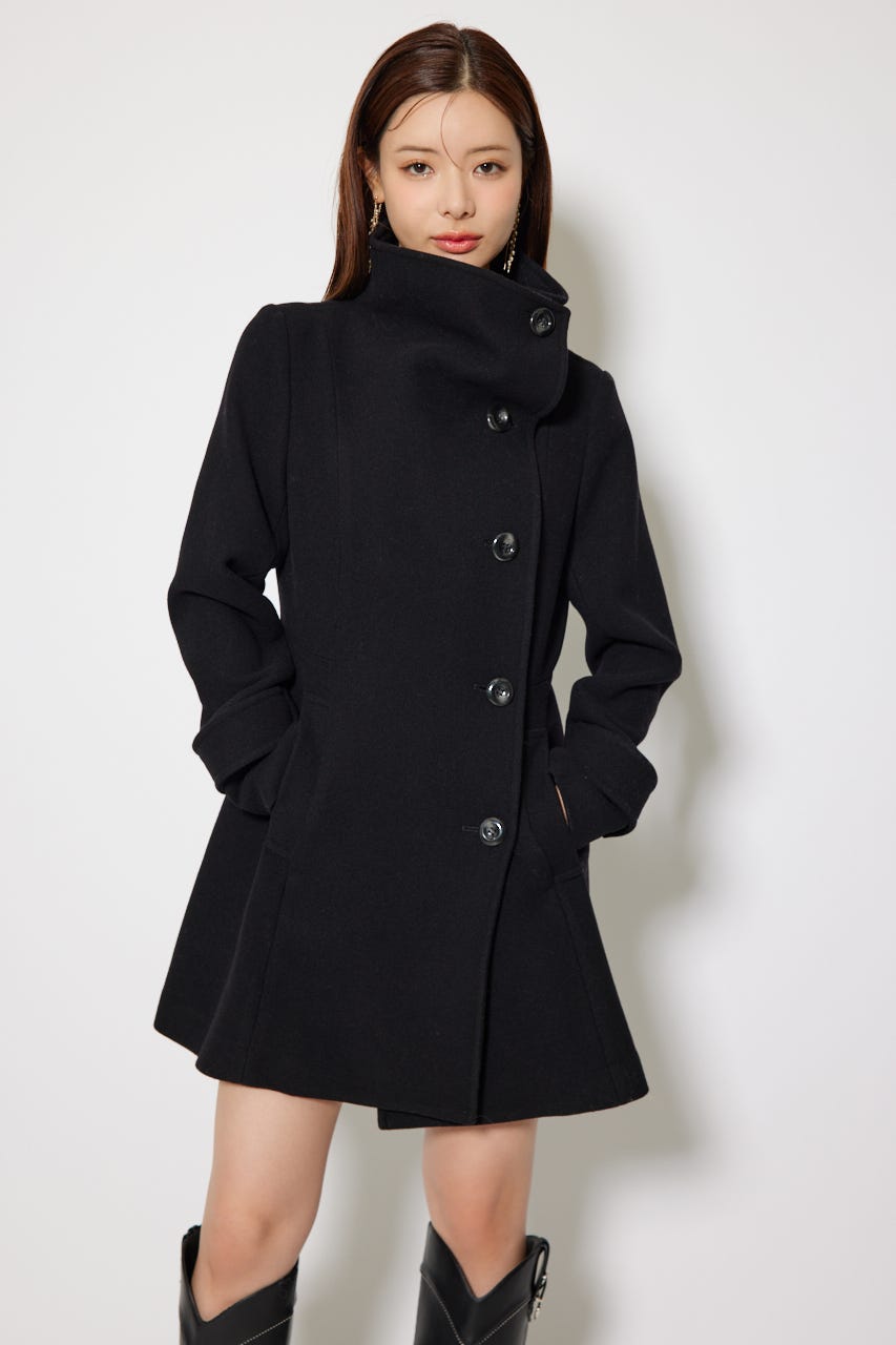 【1月下旬以降お届け】25オーバーネックシンデレララインミニコート BLK S