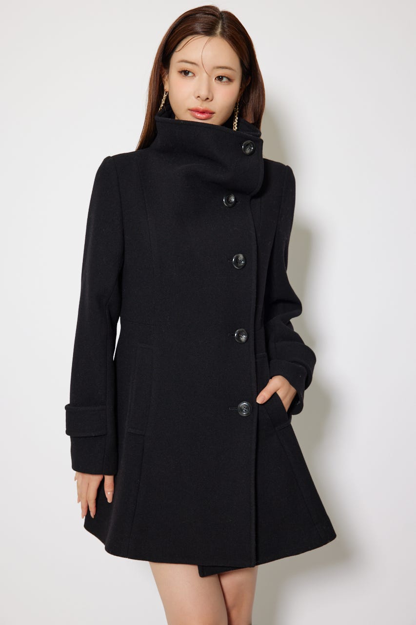 【1月下旬以降お届け】25オーバーネックシンデレララインミニコート BLK S