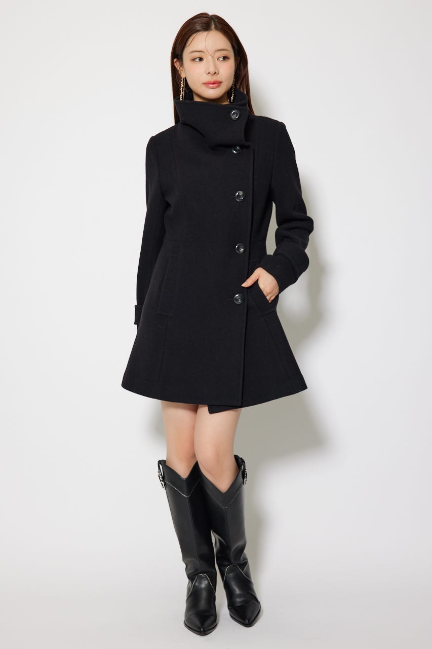 【1月下旬以降お届け】25オーバーネックシンデレララインミニコート BLK S