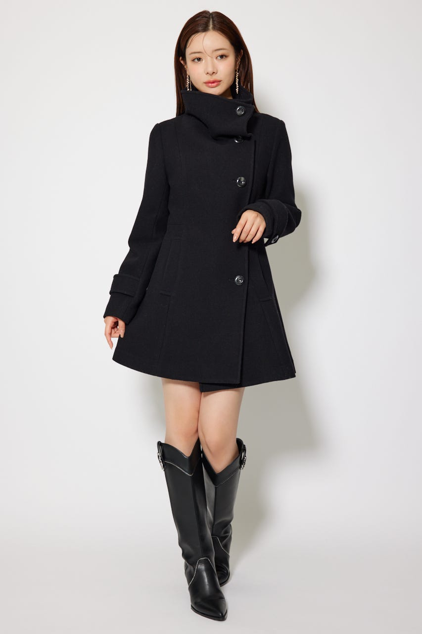 【1月下旬以降お届け】25オーバーネックシンデレララインミニコート BLK S