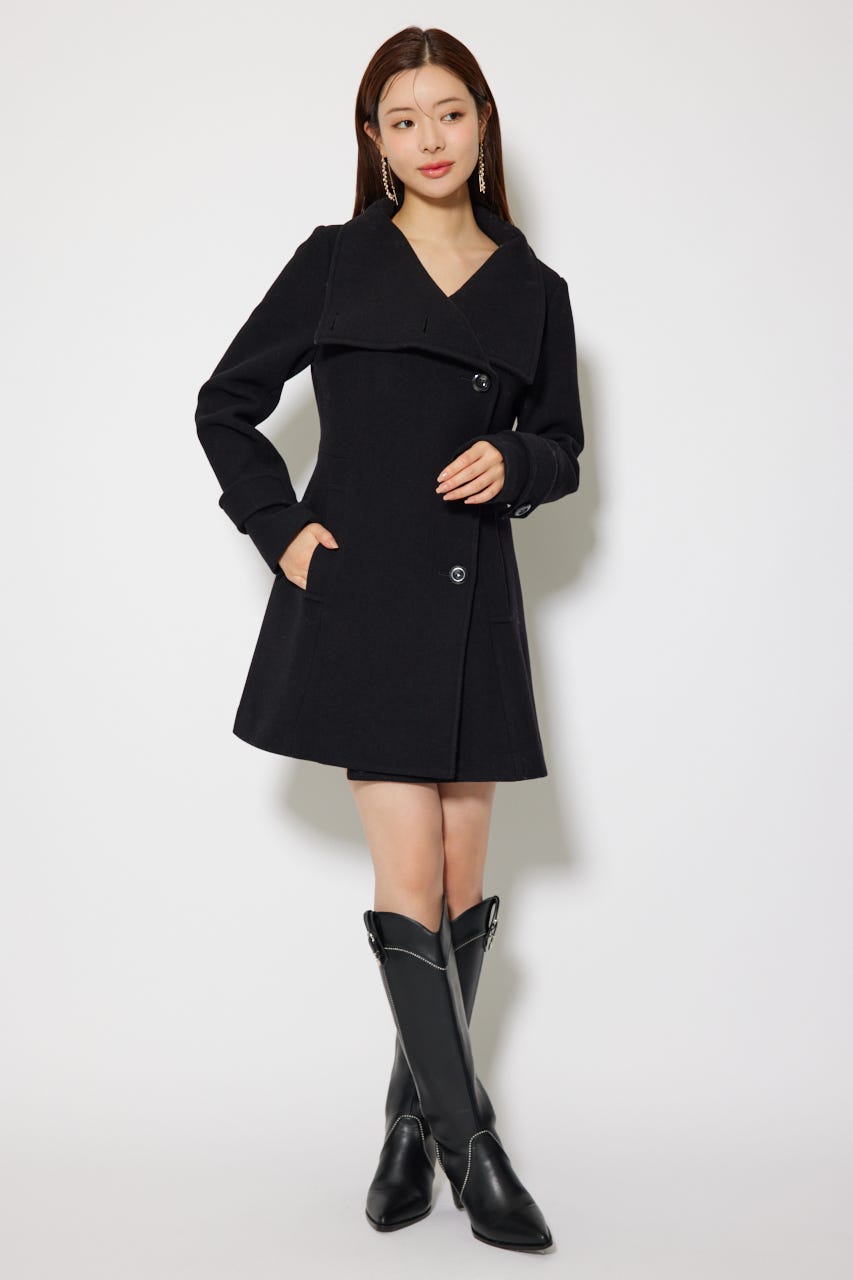 【1月下旬以降お届け】25オーバーネックシンデレララインミニコート BLK S