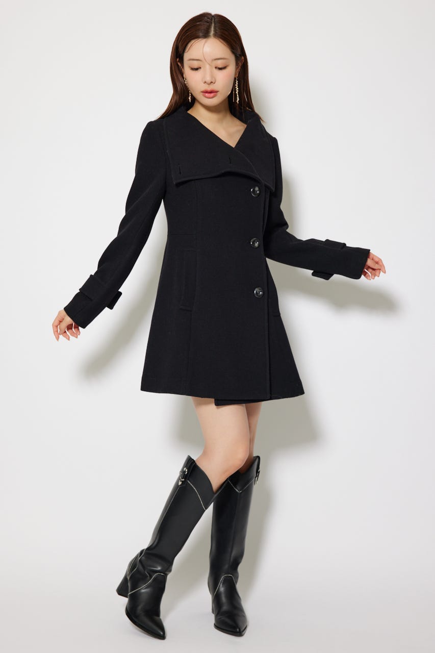 【1月下旬以降お届け】25オーバーネックシンデレララインミニコート BLK S