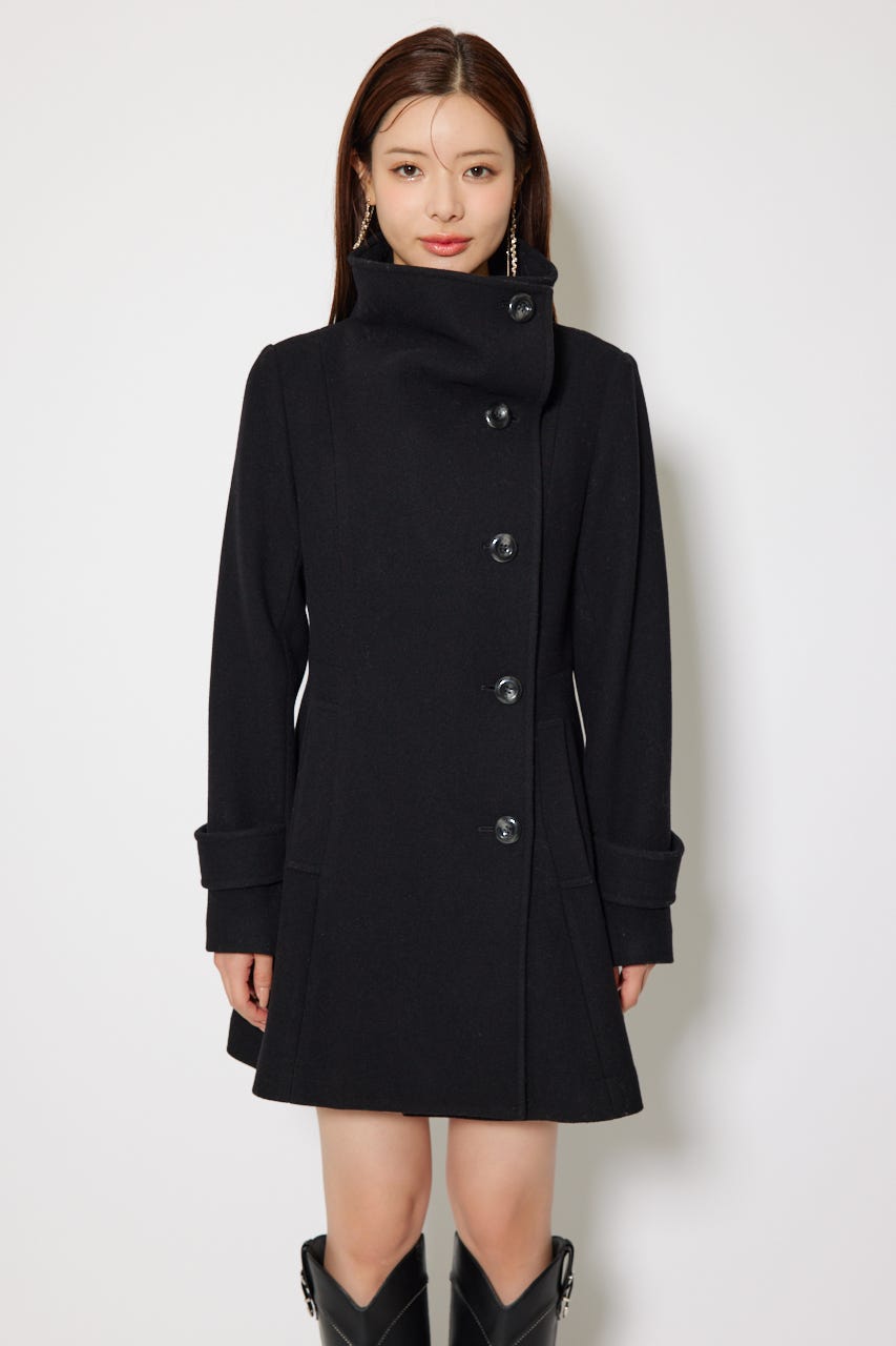 【1月下旬以降お届け】25オーバーネックシンデレララインミニコート BLK S
