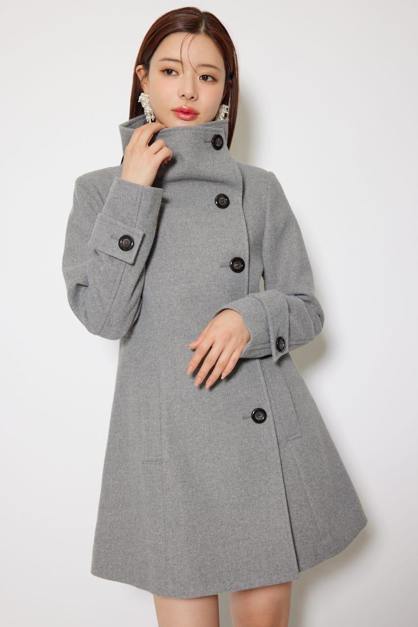 【1月下旬以降お届け】25オーバーネックシンデレララインミニコート GRY M