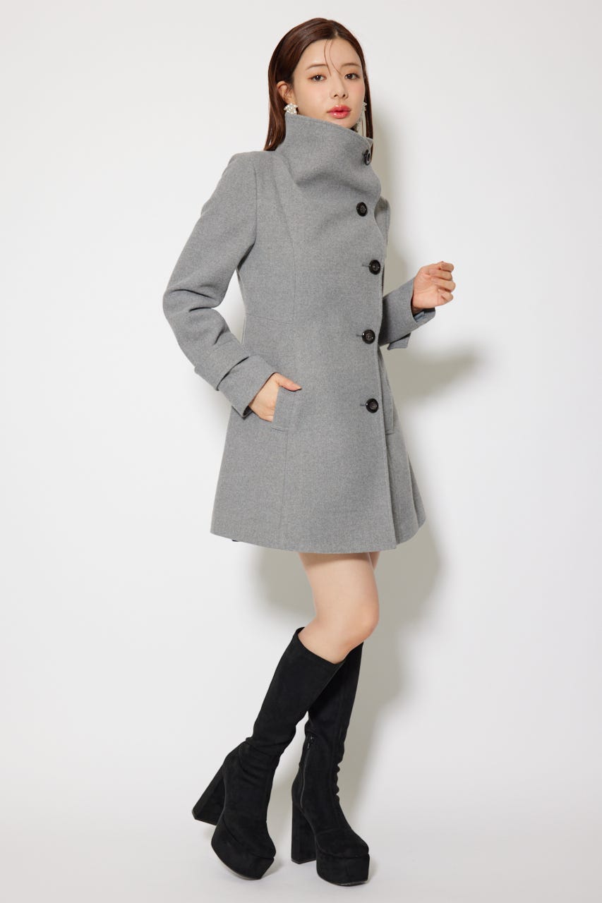 【1月下旬以降お届け】25オーバーネックシンデレララインミニコート GRY M