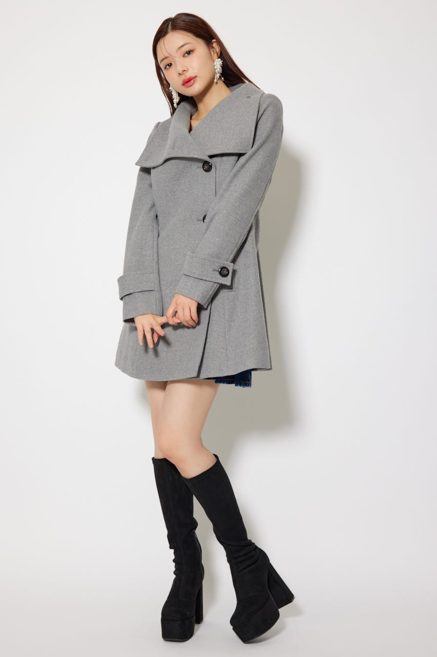 【1月下旬以降お届け】25オーバーネックシンデレララインミニコート GRY M