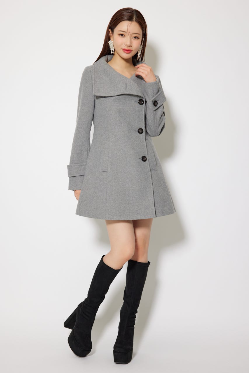 【1月下旬以降お届け】25オーバーネックシンデレララインミニコート GRY M