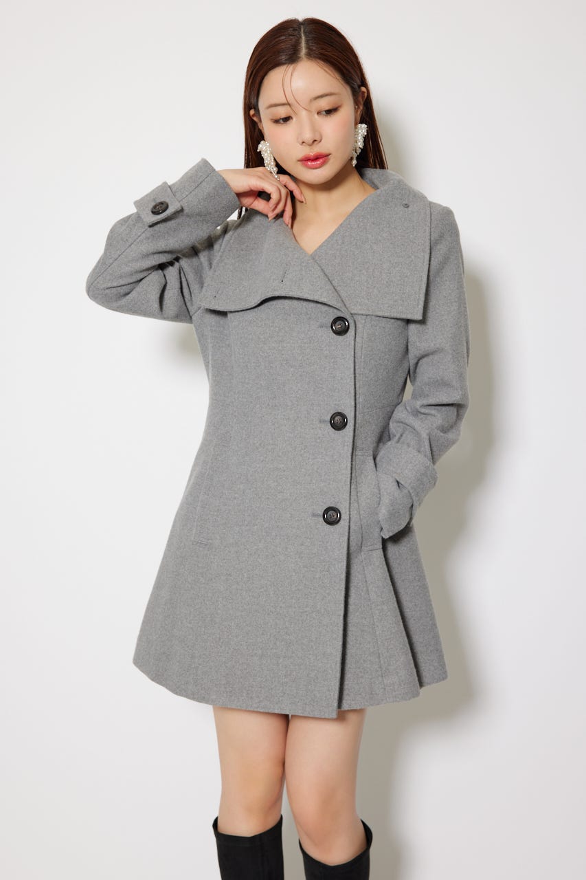 【1月下旬以降お届け】25オーバーネックシンデレララインミニコート GRY M
