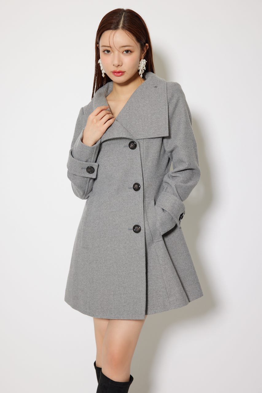 【1月下旬以降お届け】25オーバーネックシンデレララインミニコート GRY M