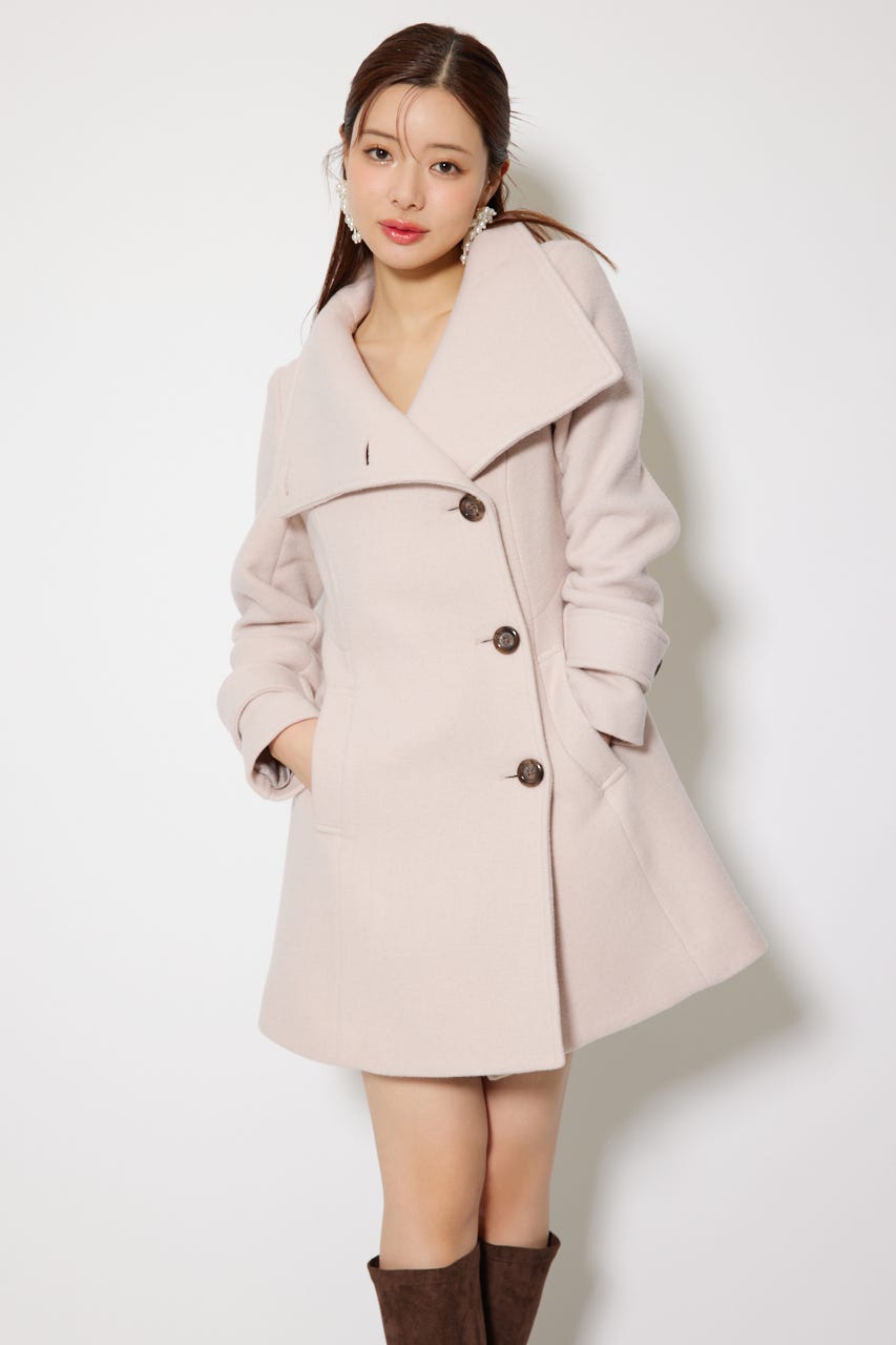 【1月下旬以降お届け】25オーバーネックシンデレララインミニコート L/BEG S