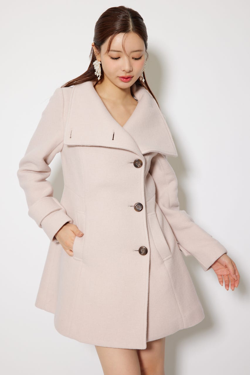 【1月下旬以降お届け】25オーバーネックシンデレララインミニコート L/BEG S