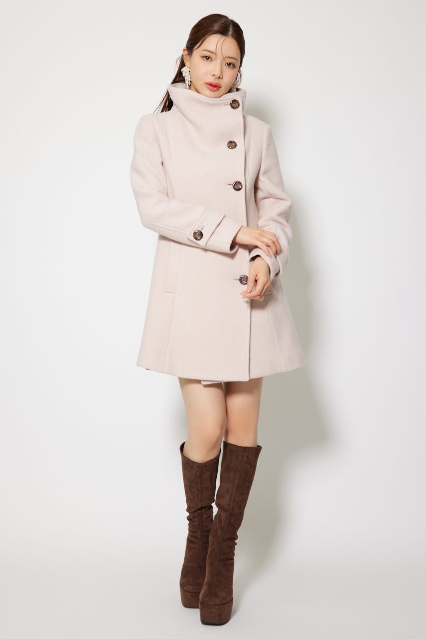 【1月下旬以降お届け】25オーバーネックシンデレララインミニコート L/BEG S