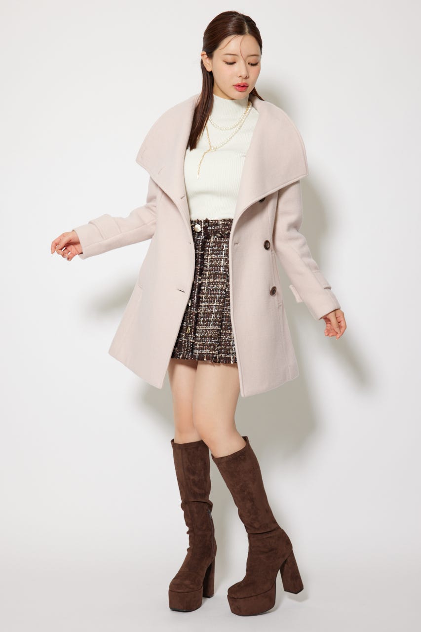 【1月下旬以降お届け】25オーバーネックシンデレララインミニコート L/BEG S