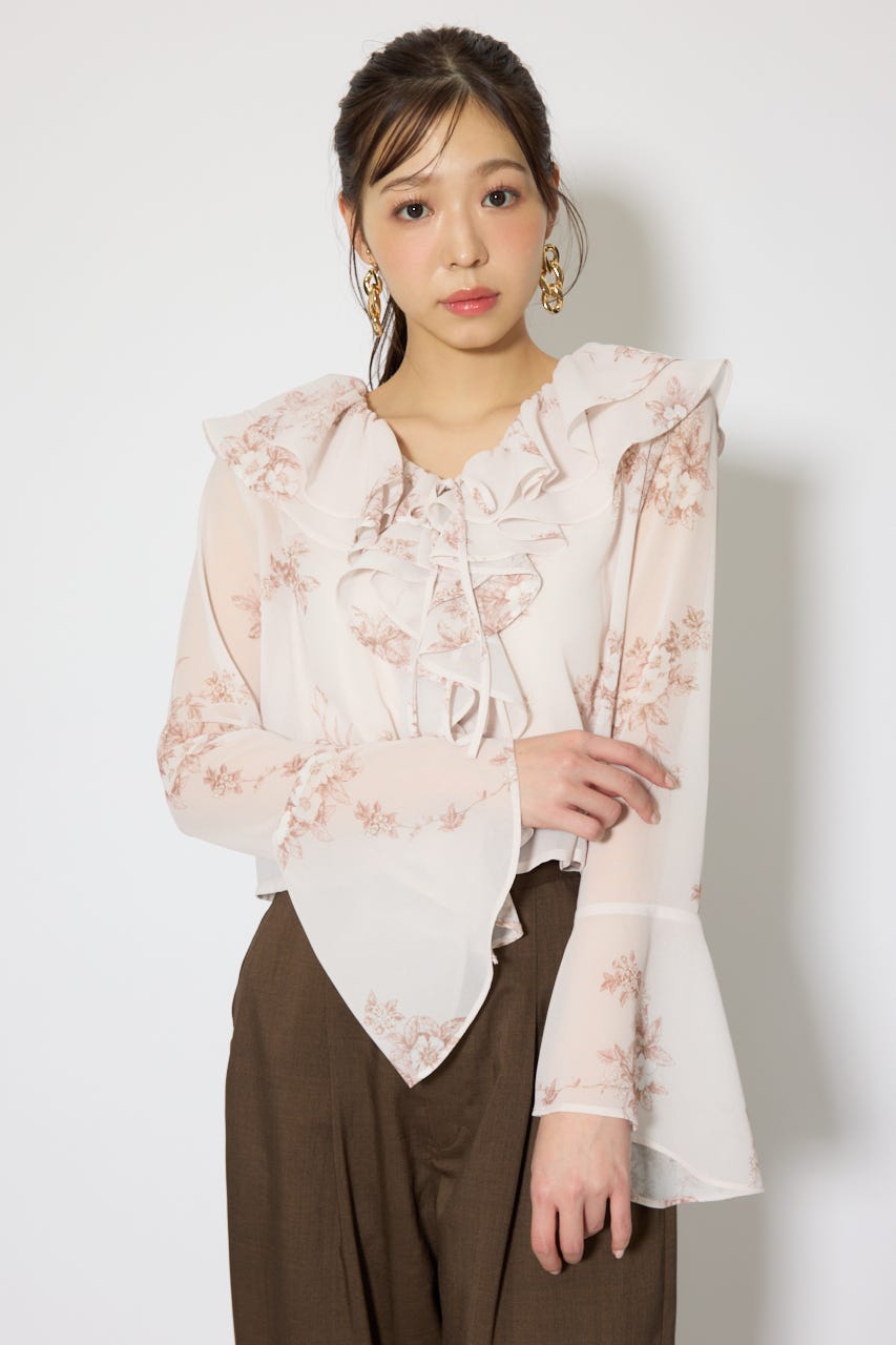 フリルカラートップス 柄PNK FREE