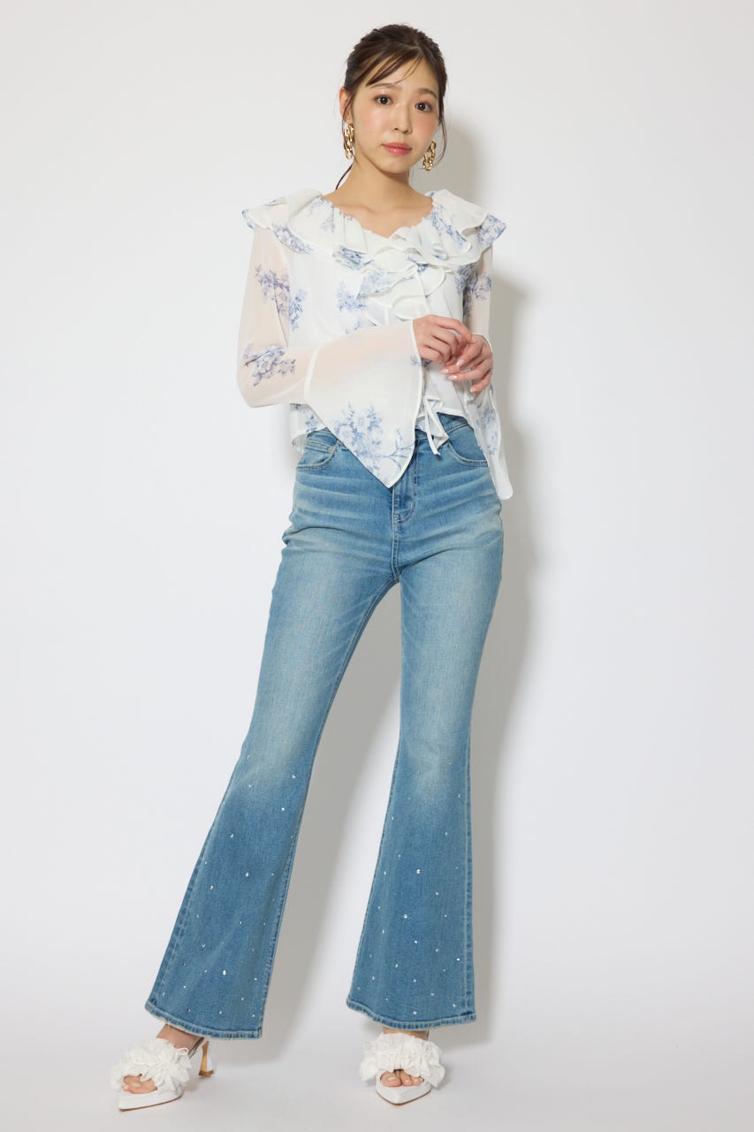 フリルカラートップス 柄WHT FREE