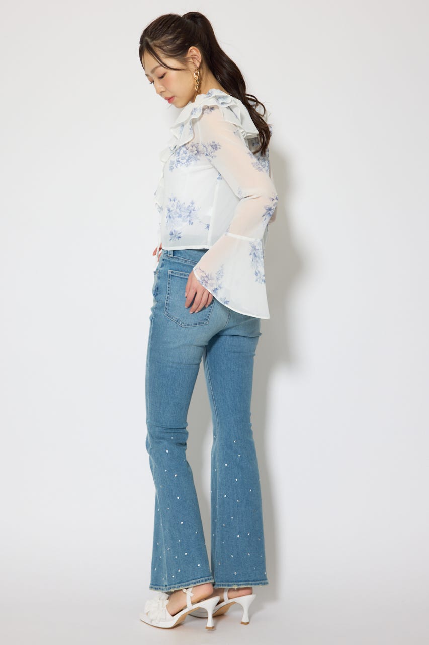 フリルカラートップス 柄WHT FREE