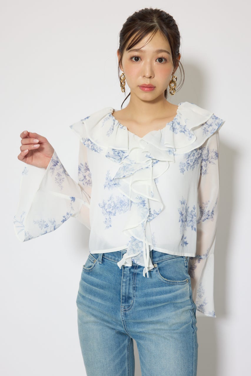 フリルカラートップス 柄WHT FREE