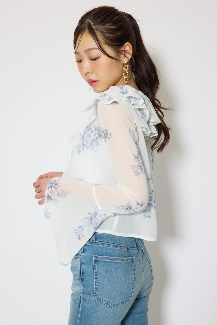 フリルカラートップス 柄WHT FREE