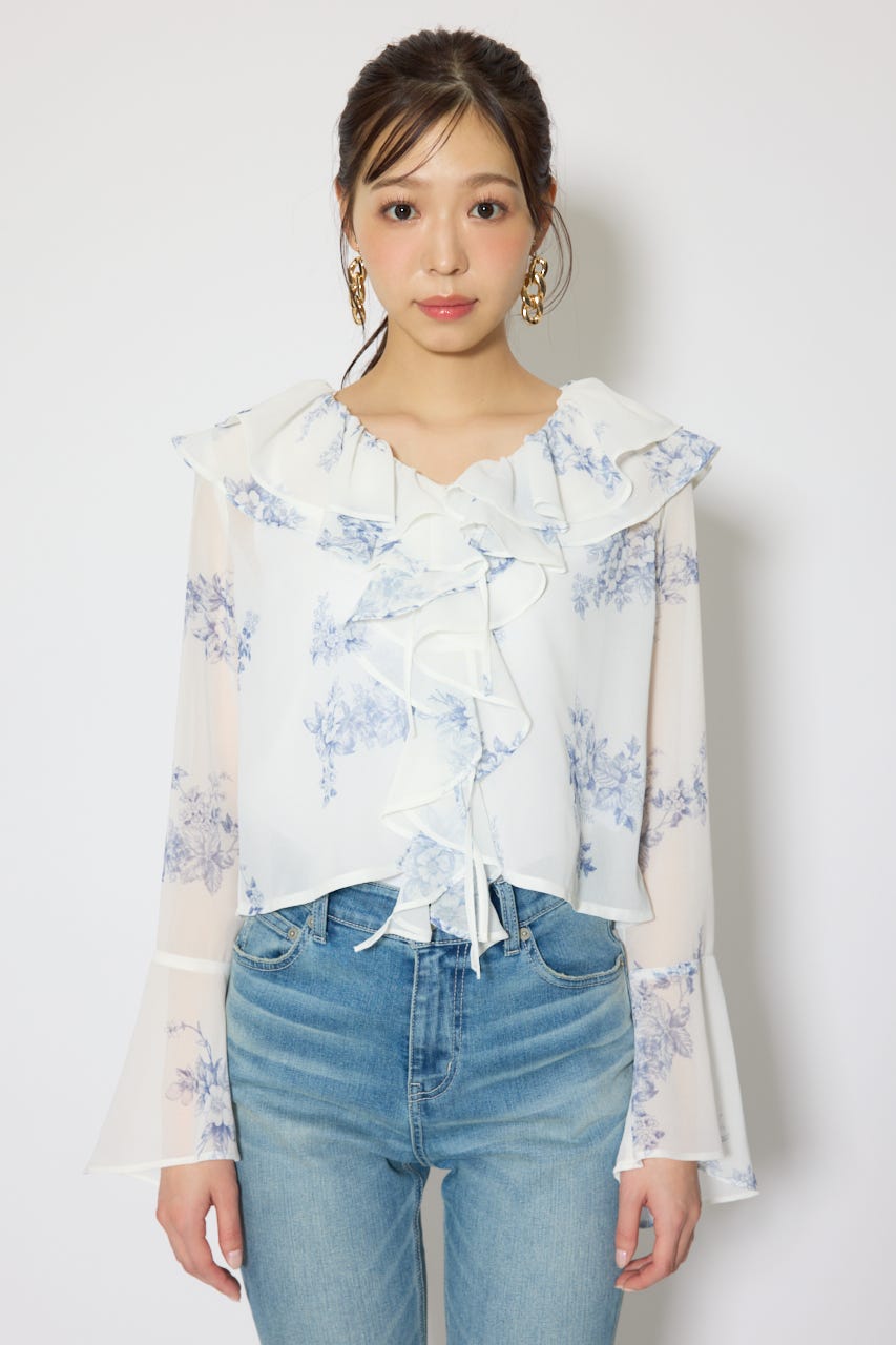 フリルカラートップス 柄WHT FREE