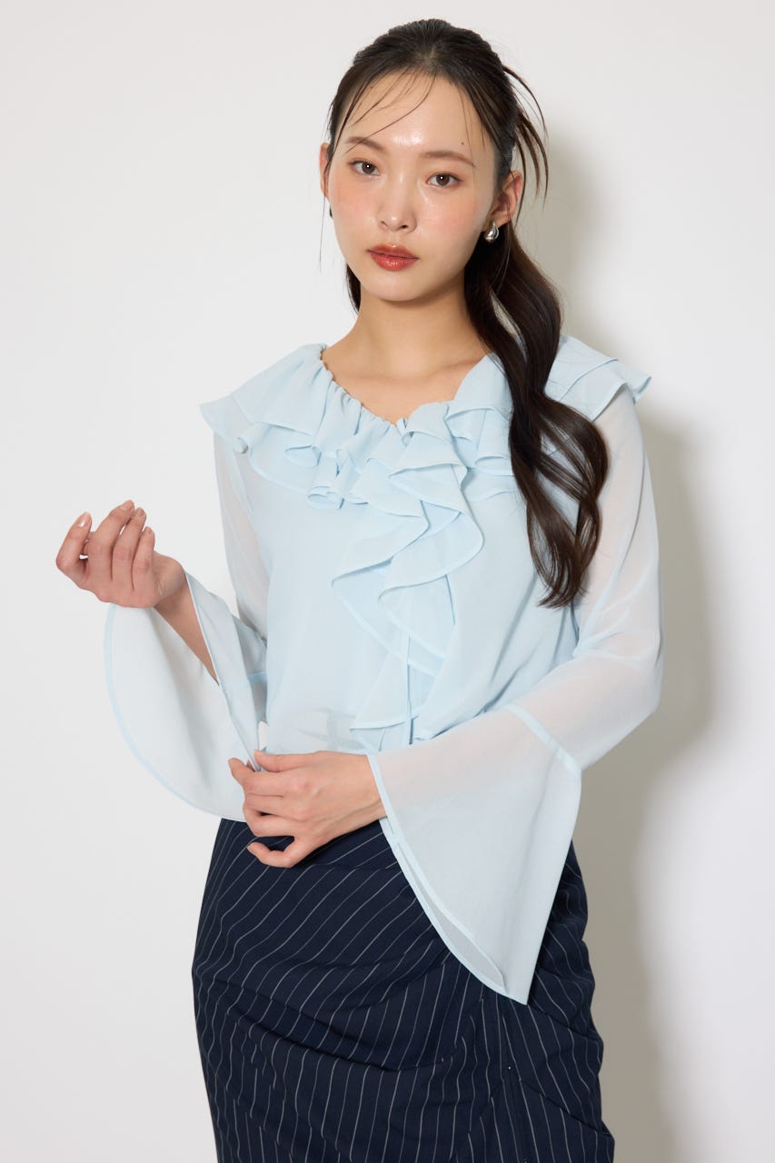 フリルカラートップス L/BLU FREE