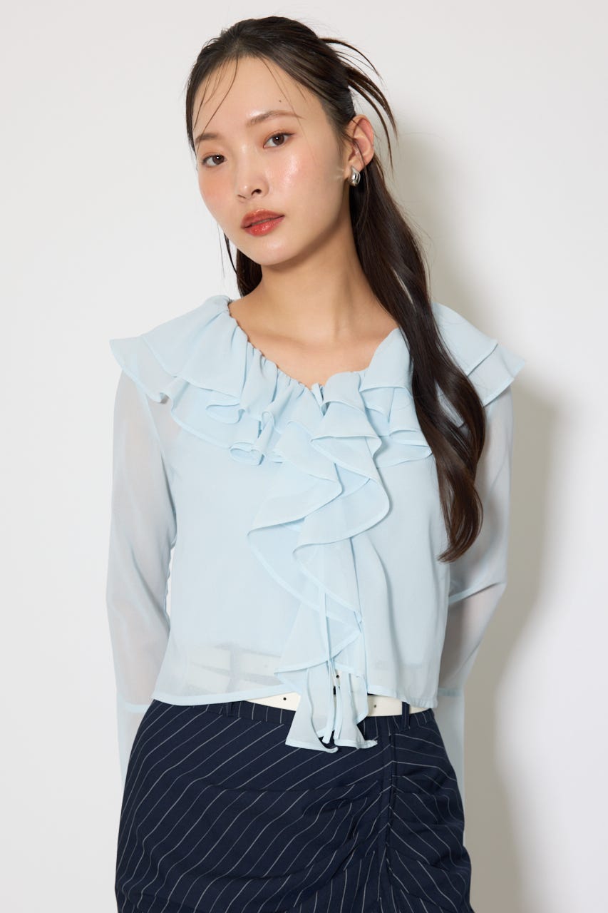 フリルカラートップス L/BLU FREE