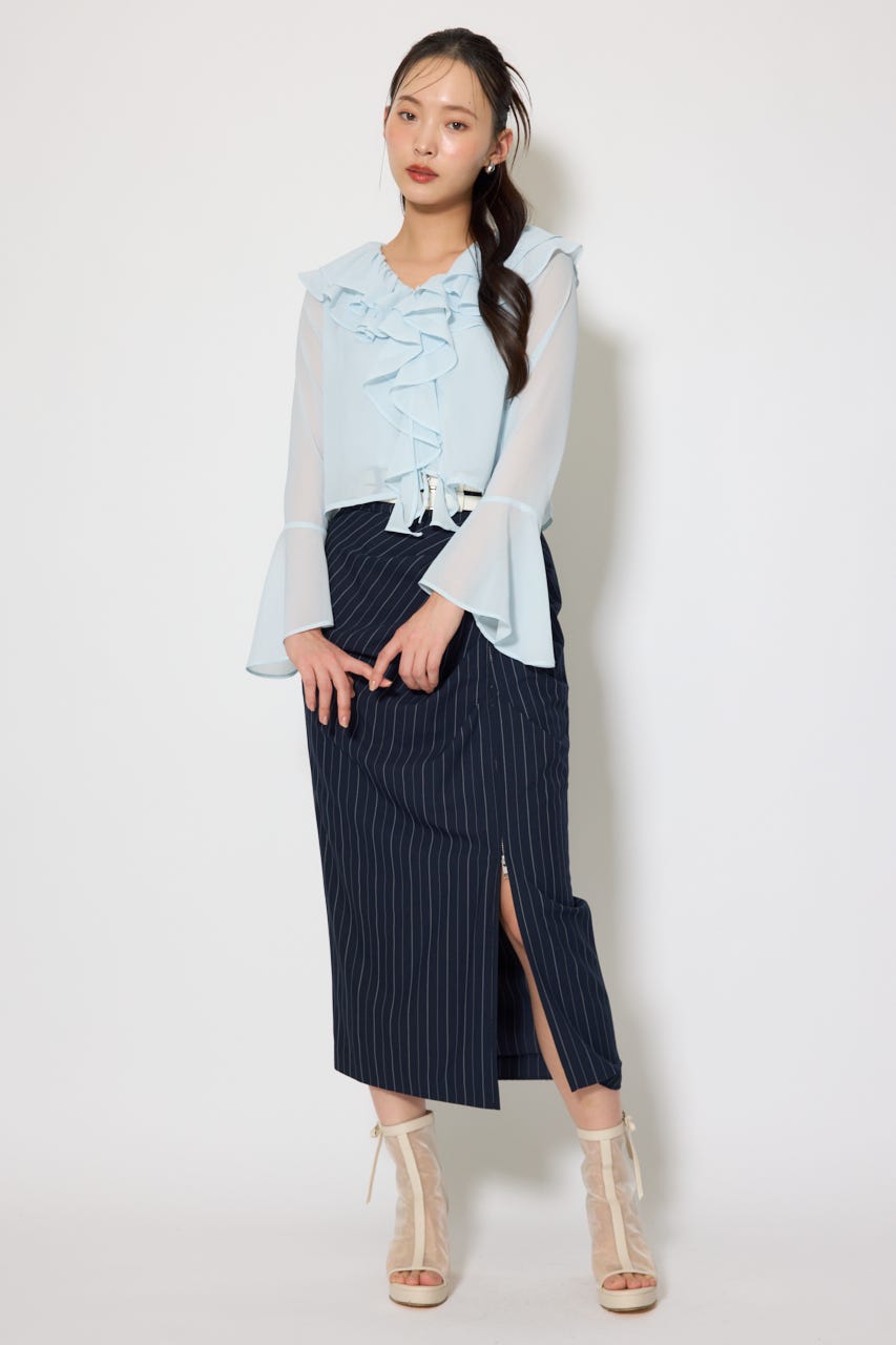 フリルカラートップス L/BLU FREE