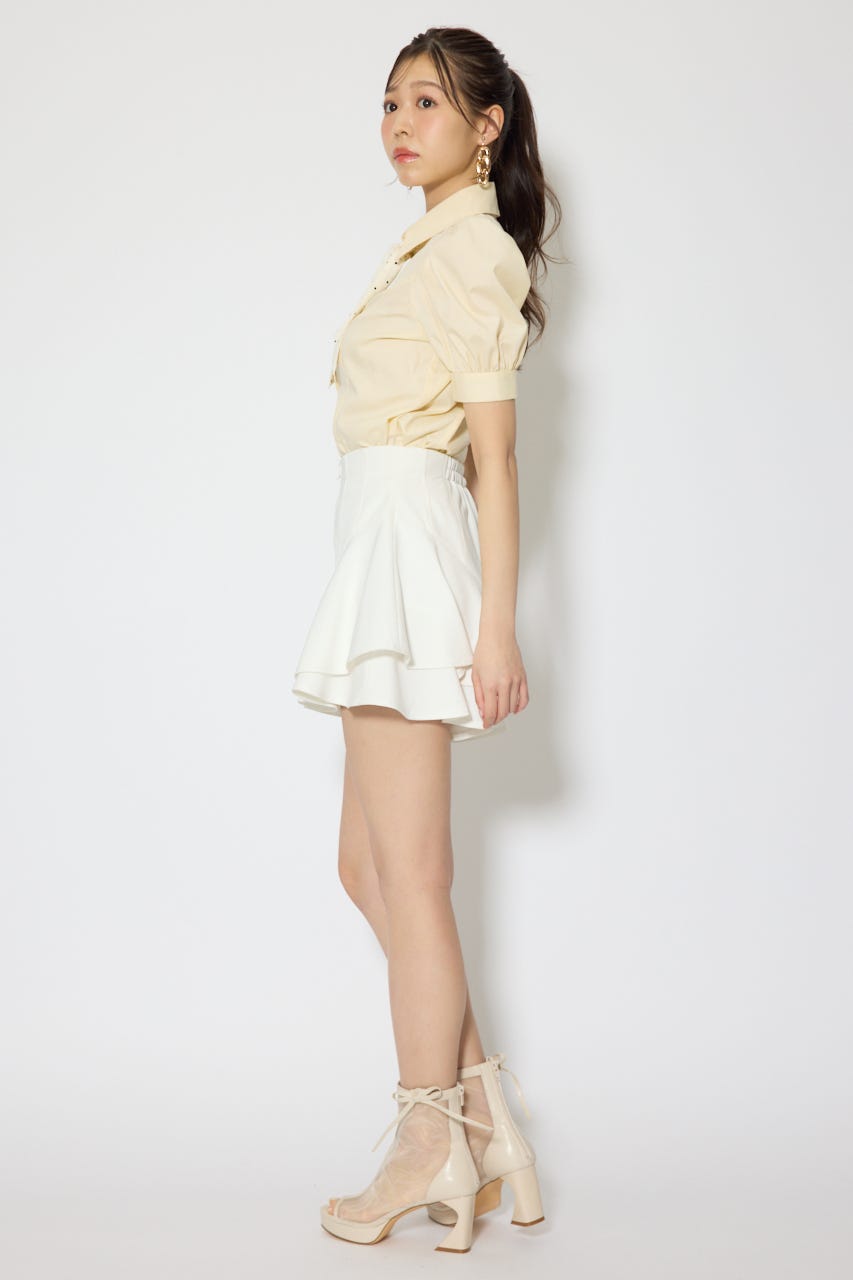 レイヤードヘムコルセットスコートショートパンツ WHT M