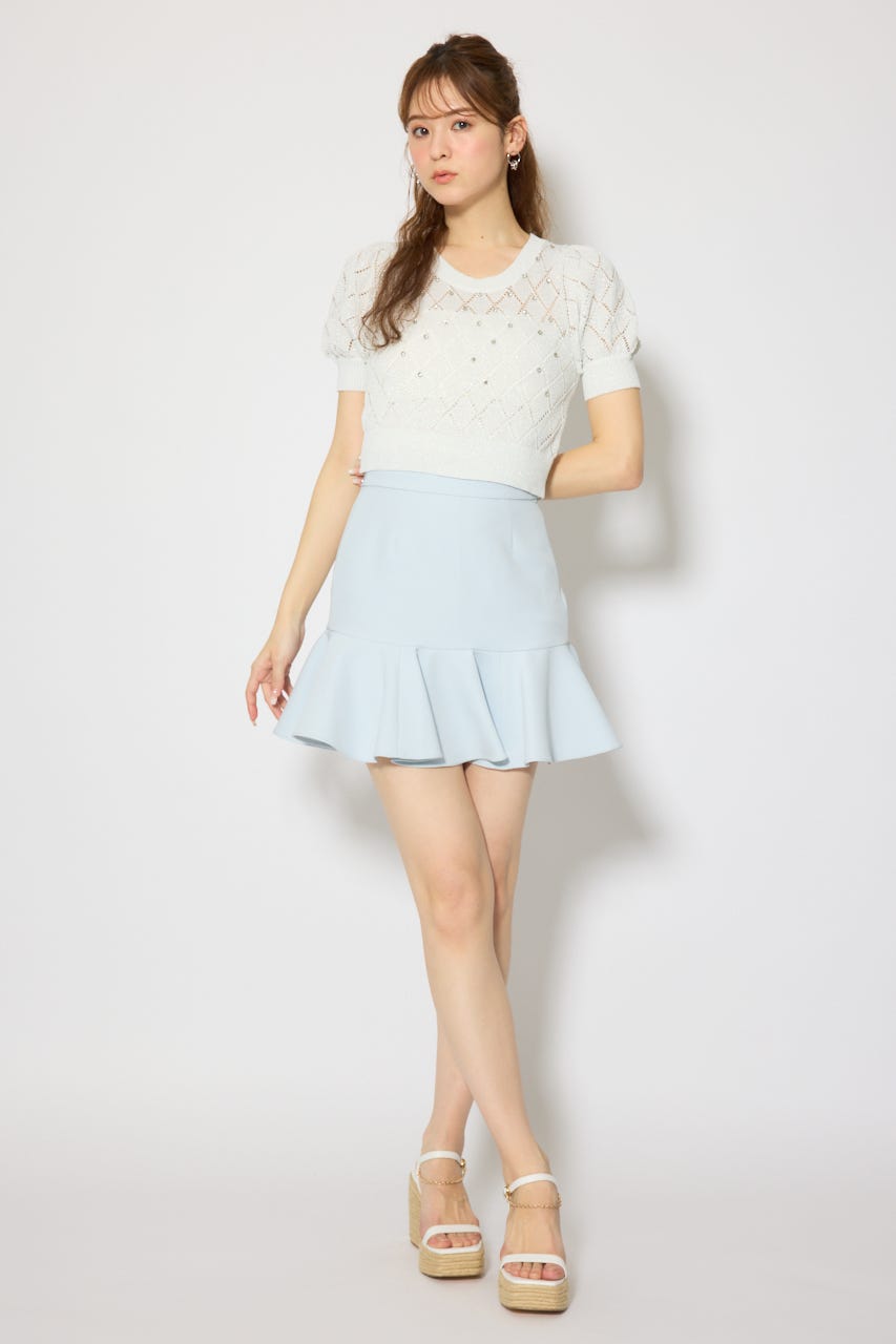 サーキュラーフレアジャストウエストスカート L/BLU M