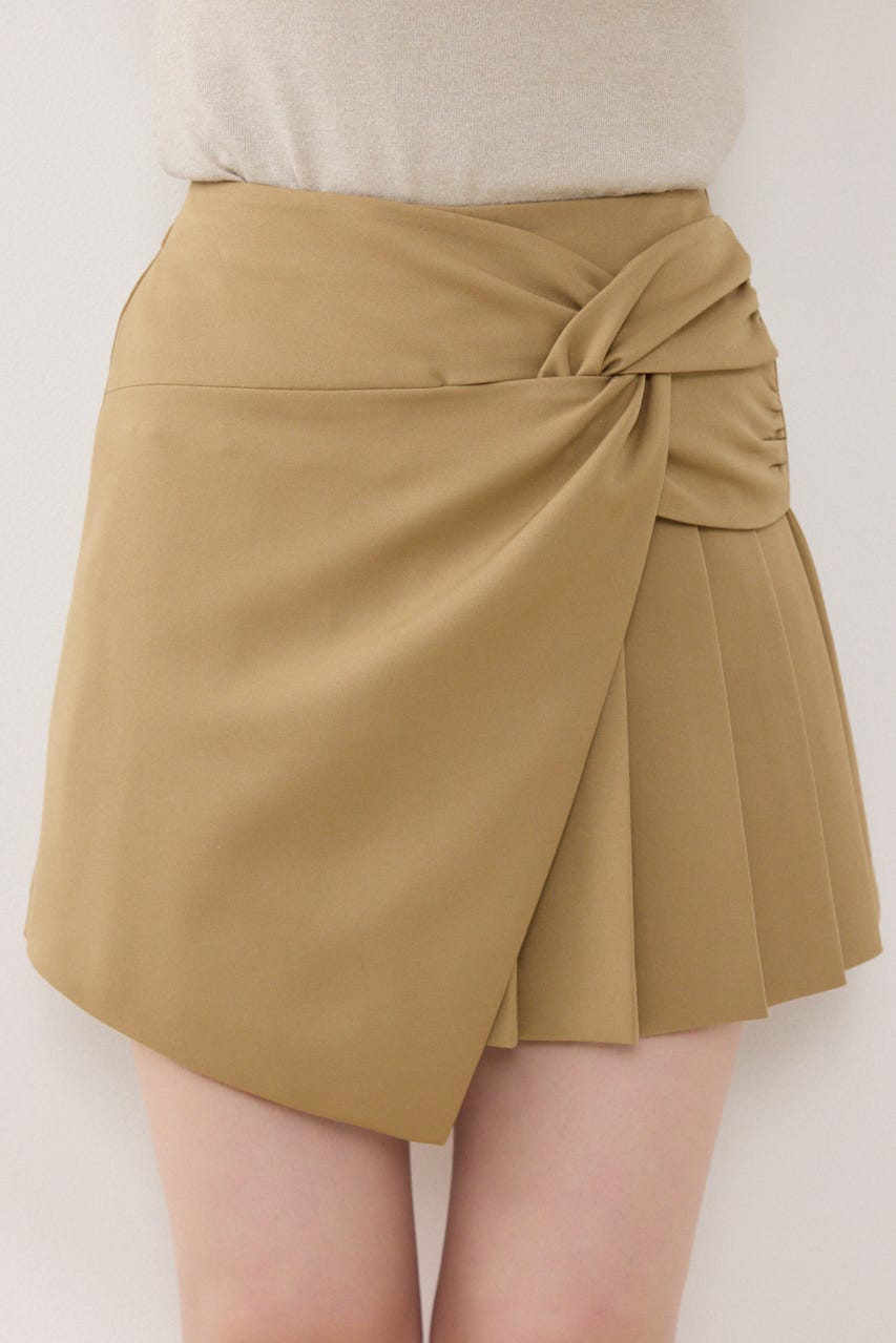 カシュクールプリーツジャストウエストミニスカート BEG M
