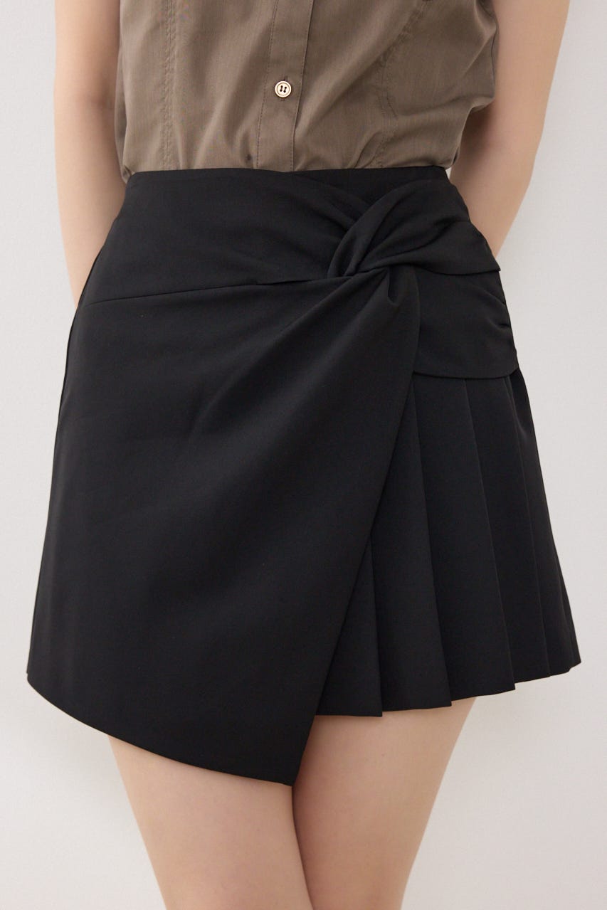 カシュクールプリーツジャストウエストミニスカート BLK M