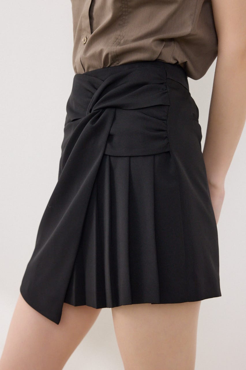 カシュクールプリーツジャストウエストミニスカート BLK M