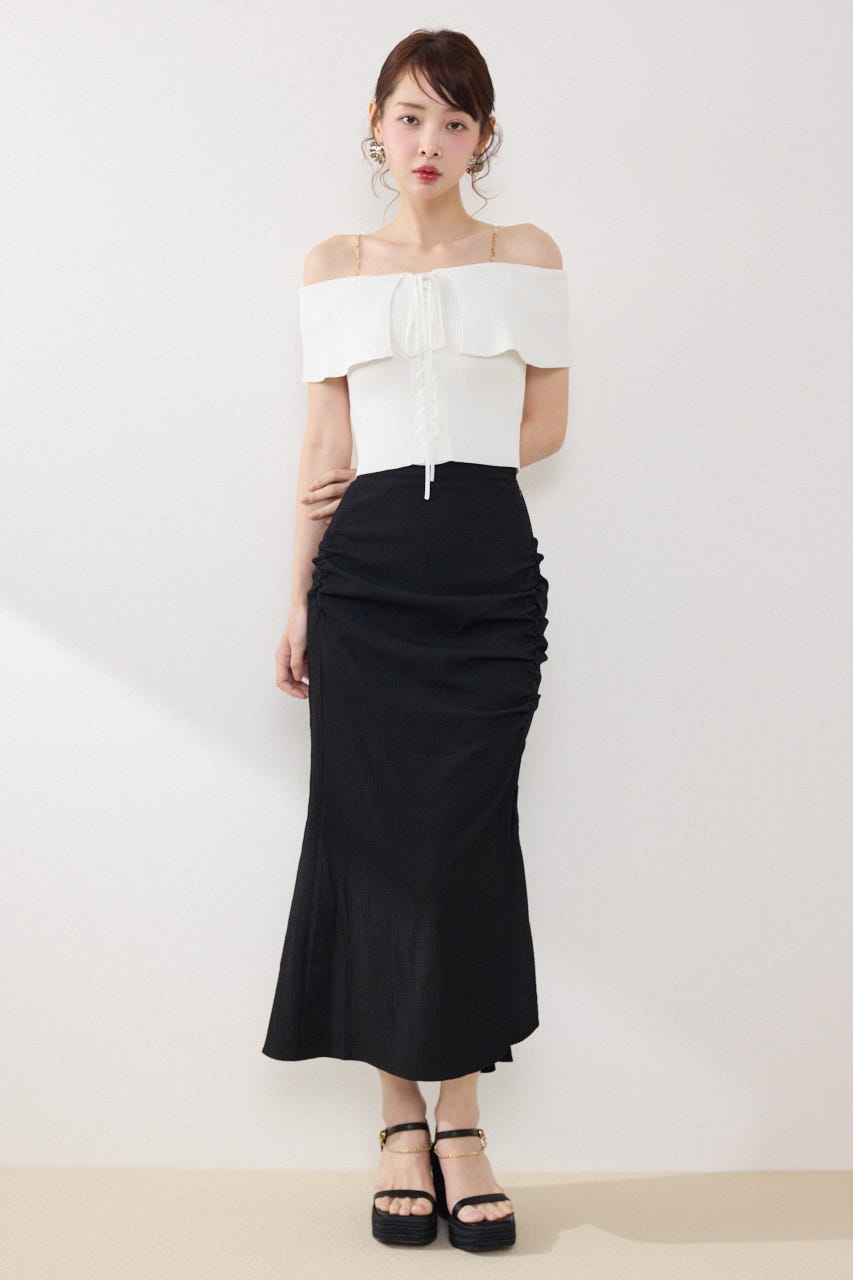 ギャザーマーメイドジャストウエストスカート BLK S