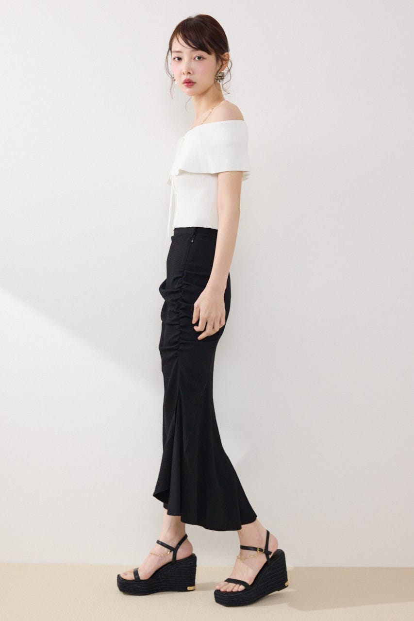 ギャザーマーメイドジャストウエストスカート BLK S